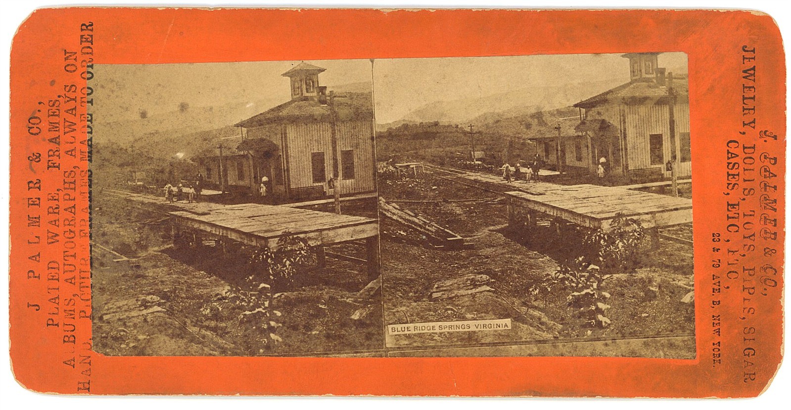 VIRGINIA STEREOVIEW - Blue Ridge Springs Railroad Station - J Palmer & Co 1870s
