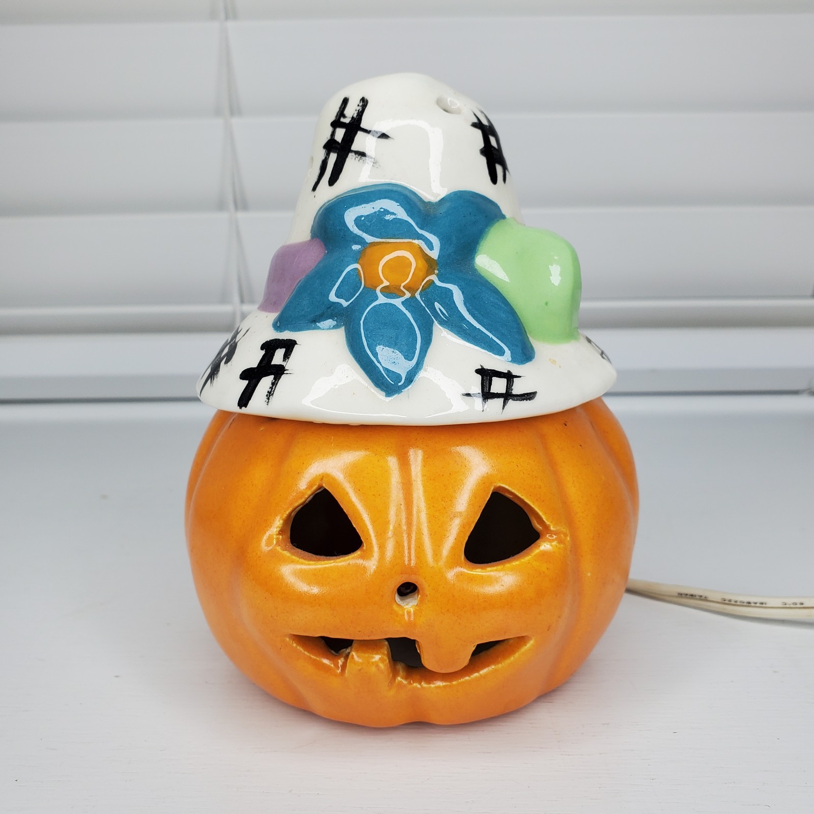 Halloween Ceramic Jack O Lantern Light Up Pumpkin Works See Description 
