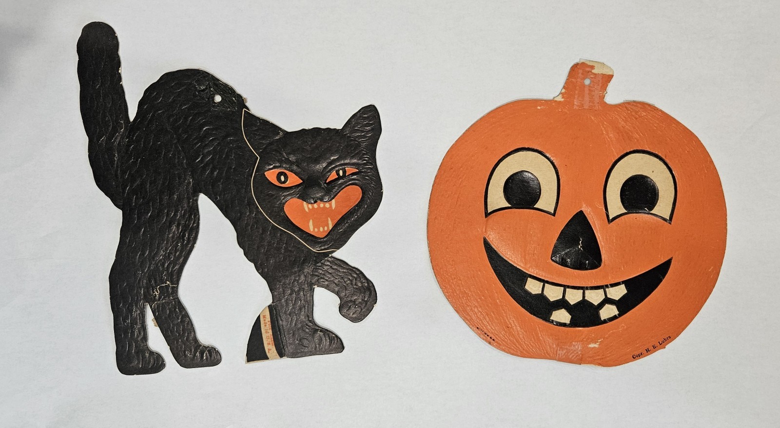 Vintage 1930s/40s Beistle/H.E Luhrs Die Cut Jack-O-Lantern/Black Cat Halloween 