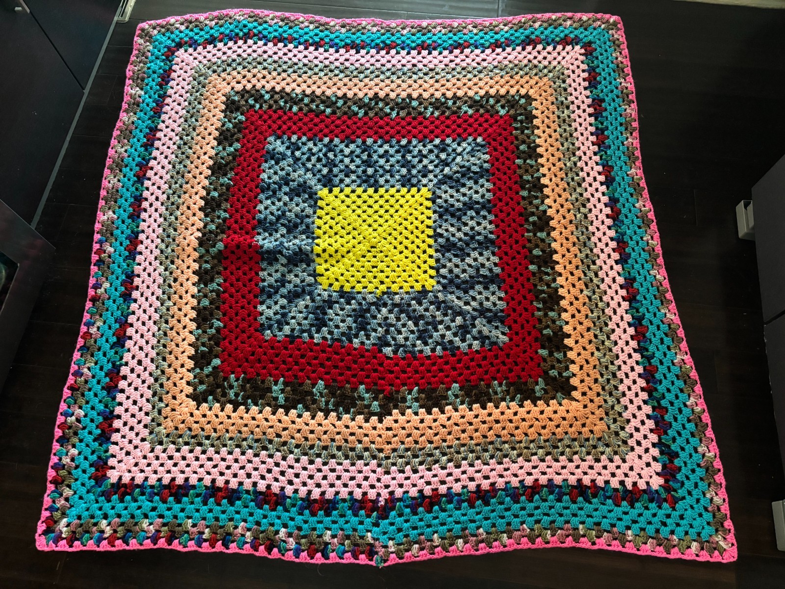Vintage Handmade Crochet Afghan Blanket Giant Granny Square Boho Throw Pink 68\