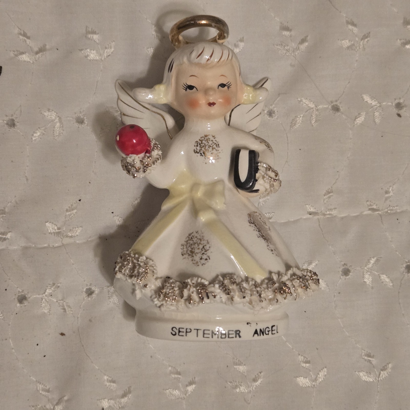 True Vintage Lefton September Birthday Angel Book And Apple Back To SchoolJapan