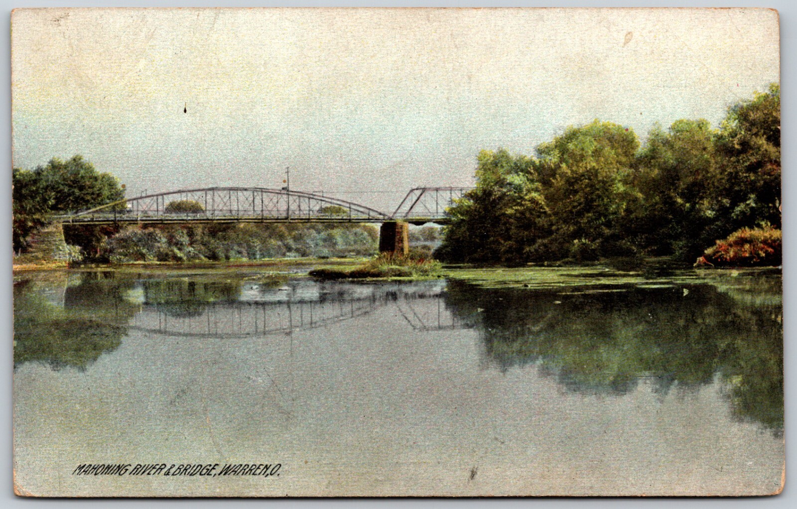 1908 Mahoning River Bridge Warren Ohio ANTIQUE Postcard 8258