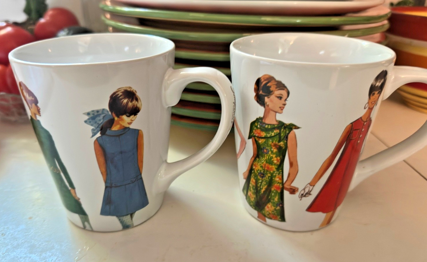 2 Simplicity Vintage 1960'S Dress Style Coffee Cups Mugs Retro
