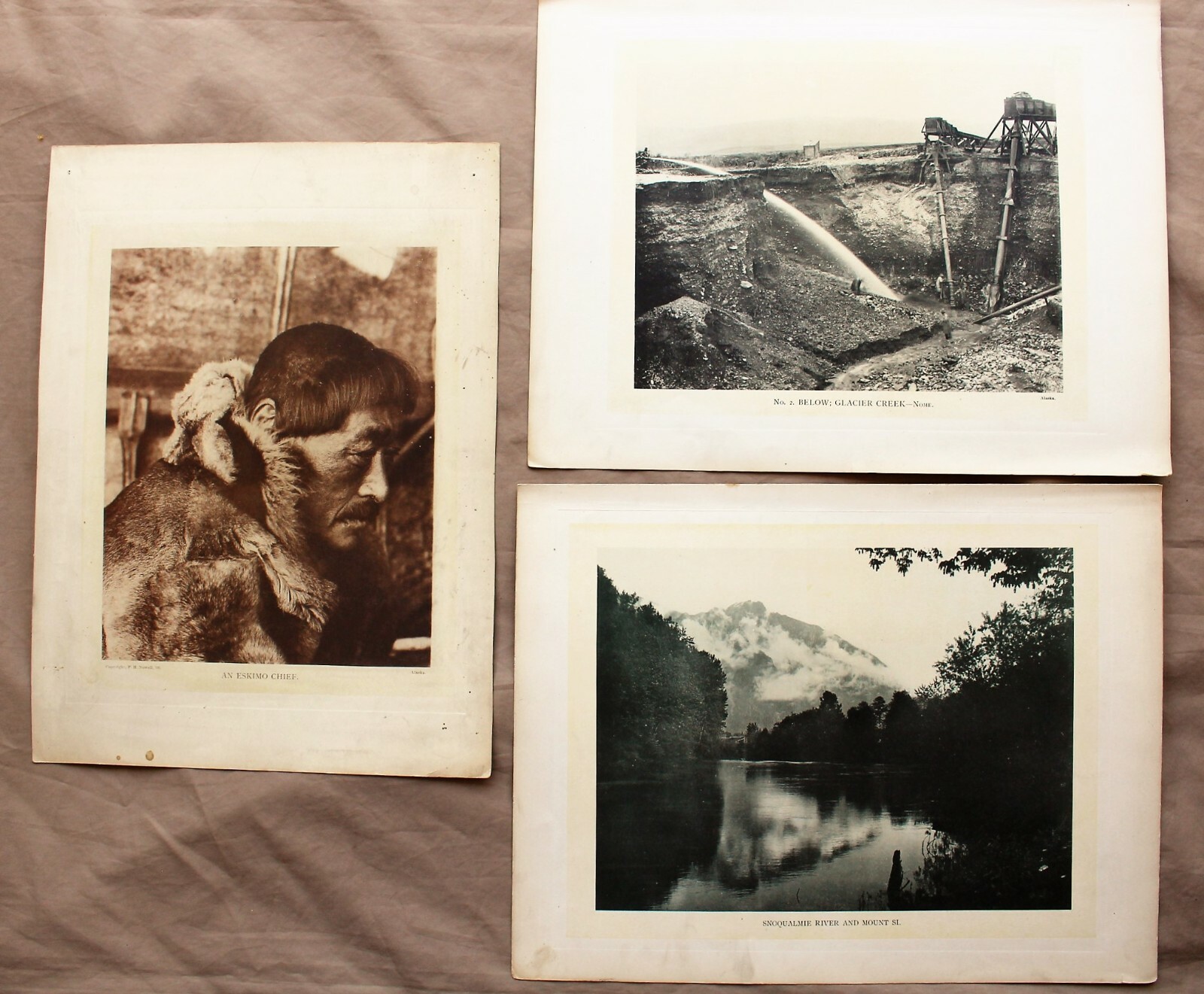 2 Alaskan&1 WA State Photogravures (Eskimo Chief, Hydraulic Mining Nome, Mt Si)