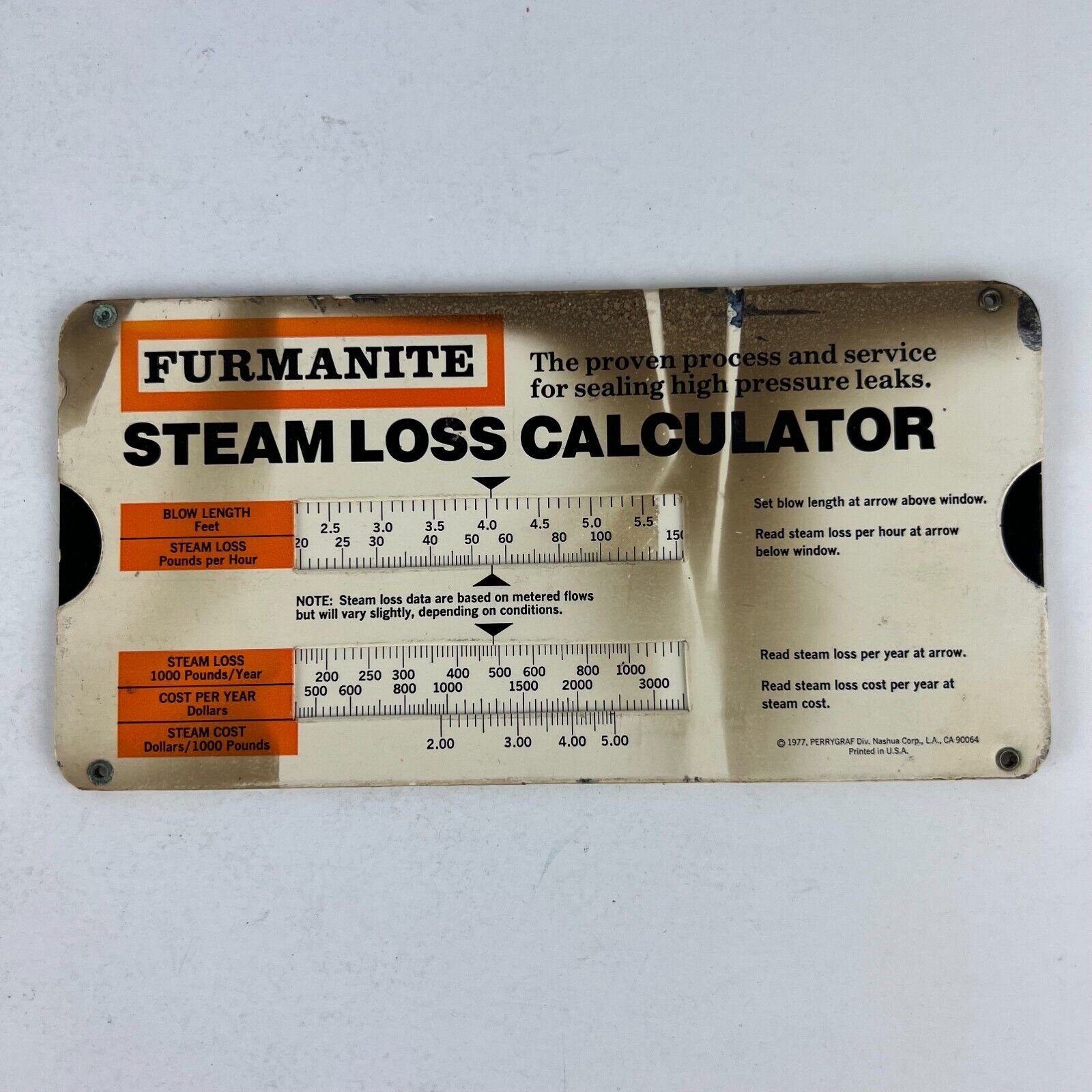 Furmanite Steam Loss Calculator Slide Card 1977