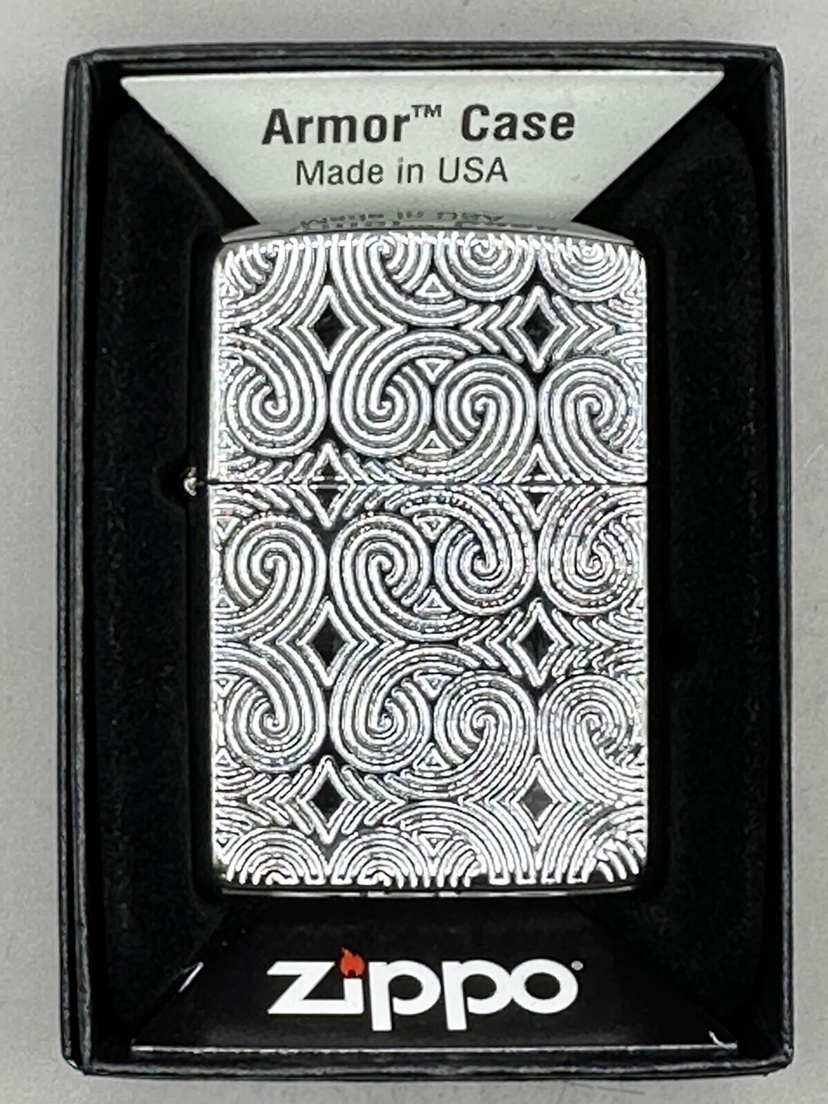 Geometric Deep Carved Design Chrome Armor Zippo Lighter NEW 48066