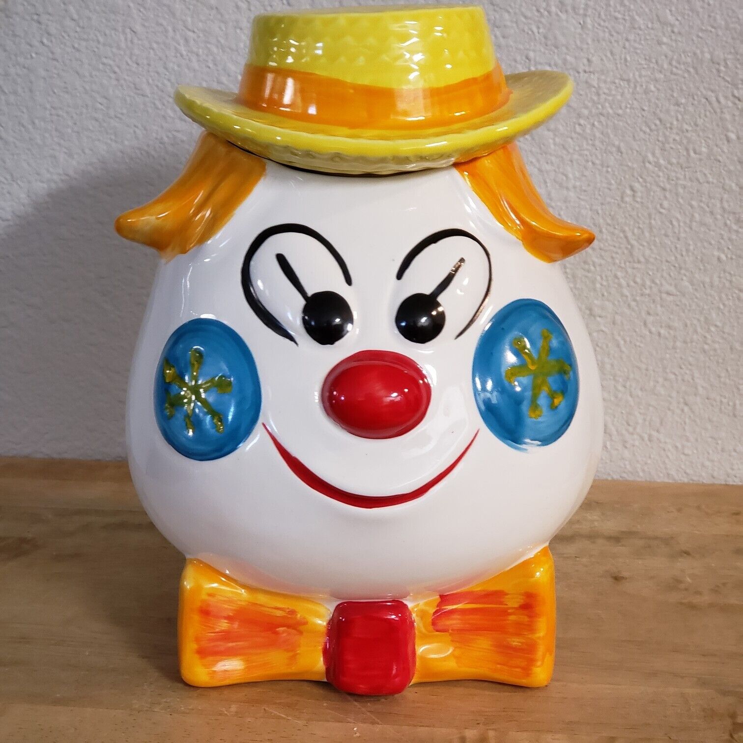 Vintage Egg Head Clown Head Ceramic Cookie Jar