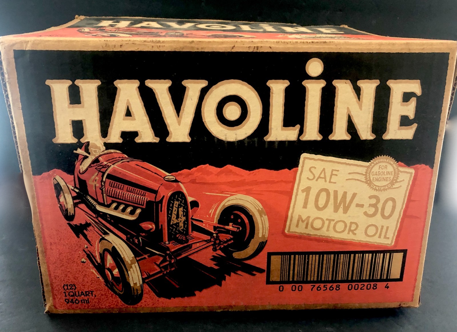 Vintage Havoline  Oil Anniversary Quart Case W/ 1904 Race Car Graphics NICE