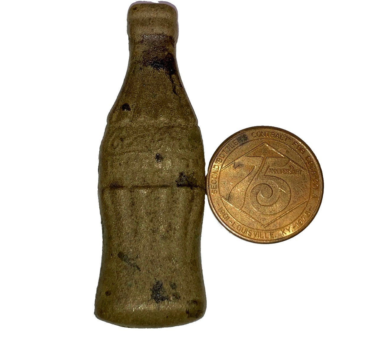Vintage Coca-Cola Brass Paperweight & Commemorative Coin 75 Years Louisville KY Vintage Coca-Cola Brass Paperweight & Commemorative Coin 75 Years Louisville KY