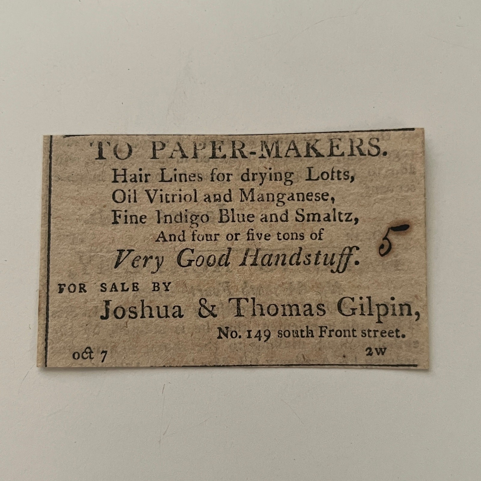 Joshua & Thomas Gilpin Very Good Handstuff 1806 Philadelphia Clipping SAJ6-S18