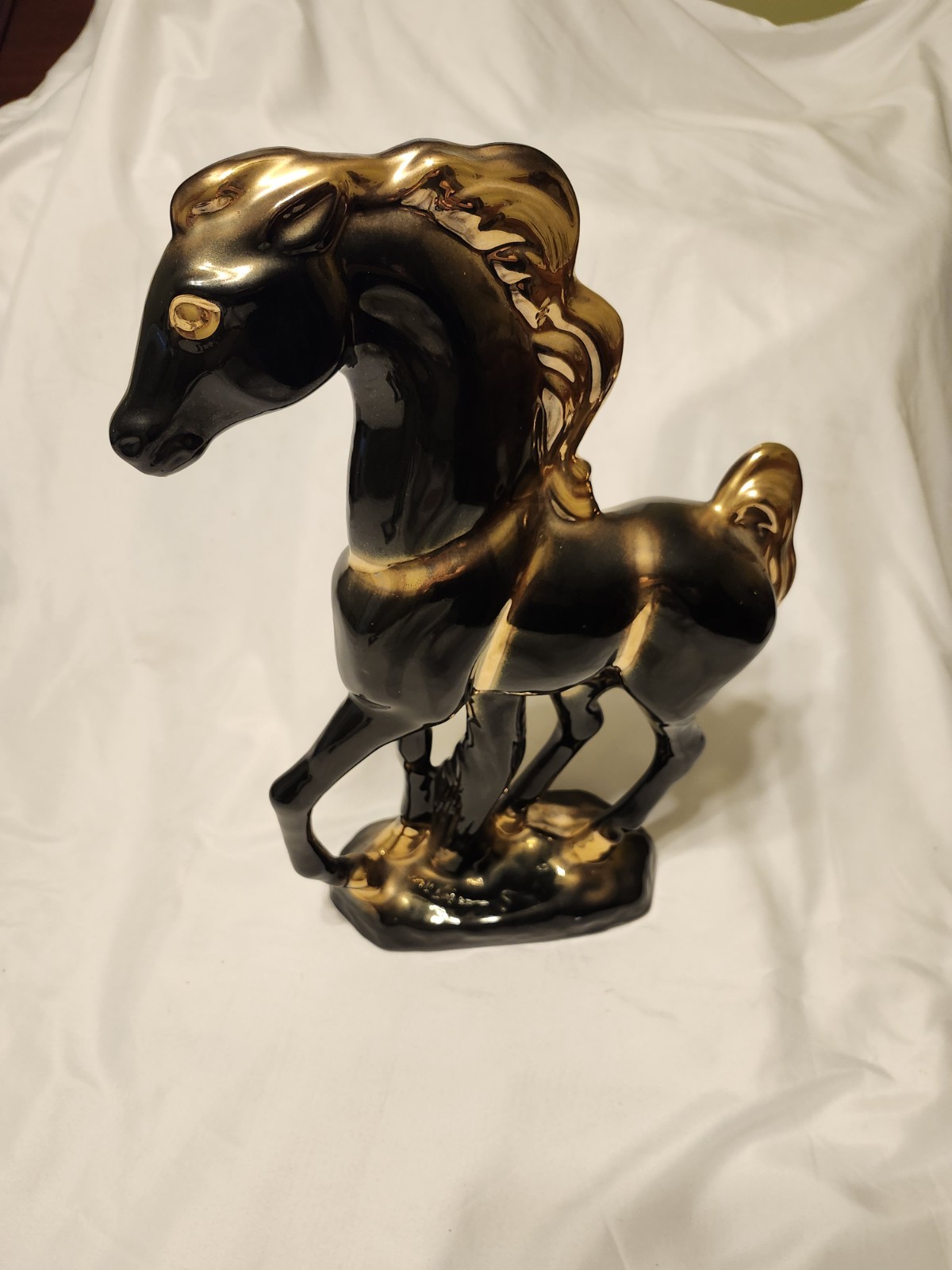 Vintage Ceramic California Pottery USA Horse Figurine~Black w/Gold~17.5