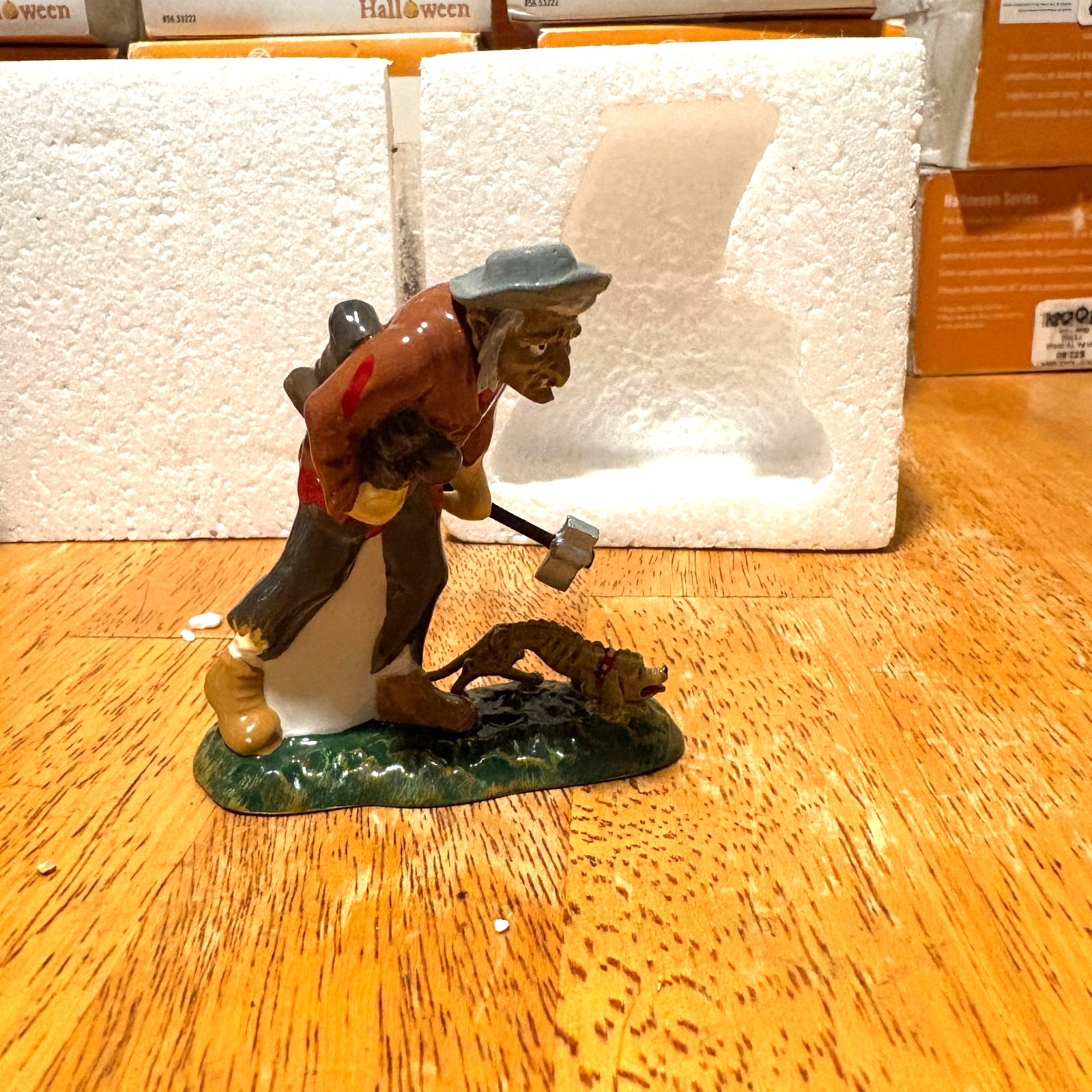 Vintage Halloween Village Old Hermit in the Woods Figurine Spooky Cabin Access