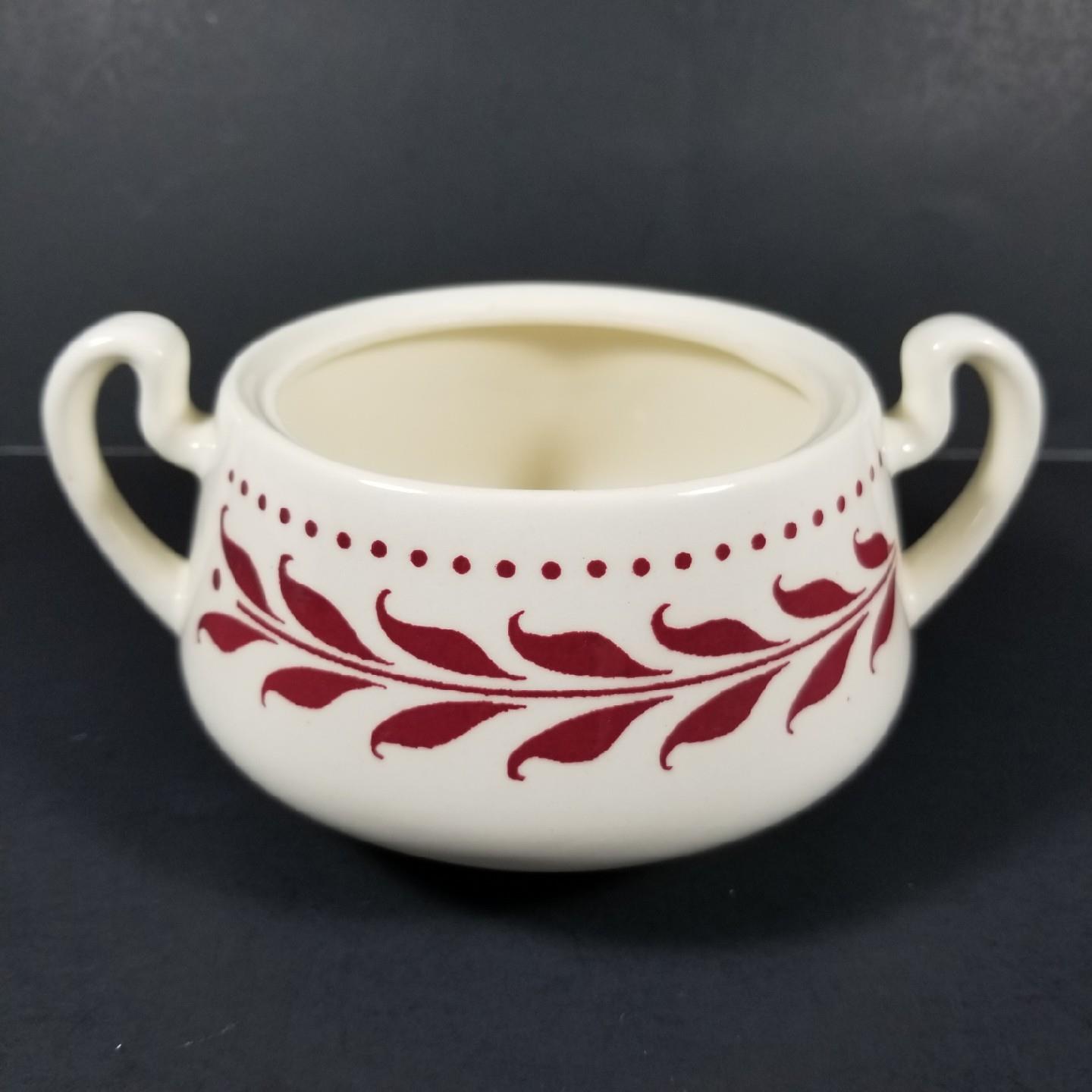 Homer Laughlin HEMLOCK RED Sugar Bowl NO LID Brittany Laurel Leaf Tulip Vintage