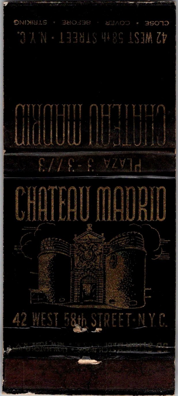 Chateau Madrid 42 West 58th St NYC Vintage Matchbook Cover TMM19-3