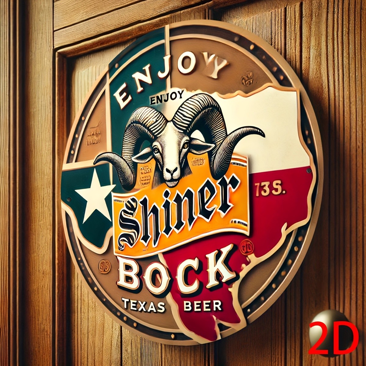 2D Flat, 1pc Shiner Bock Texas Beer Vintage Aluminum Tin Metal Signs Wall 8X8