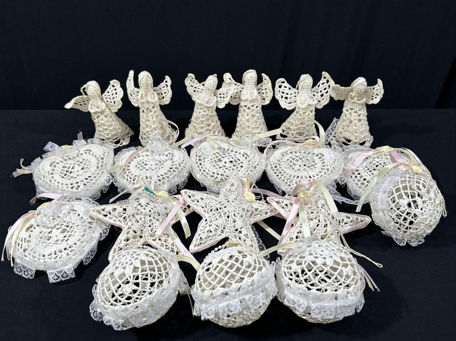 Lot of 24 Vintage Starched Hand Crochet Christmas Ornaments