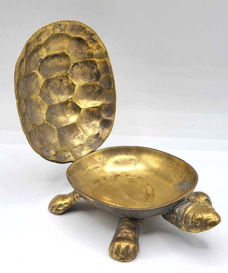 Vintage Brass Turtle Trinket Box Hinged Lid 6.5\