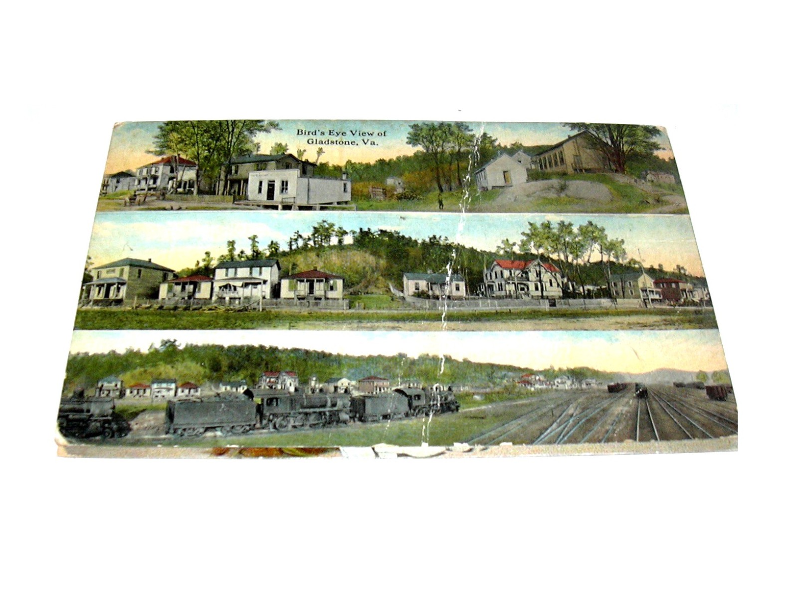 Ca 1910 BIRD\'S EYE VIEW OF GLADSTONE VA MULTIVIEW BURGESS POSTCARD RR TOWN
