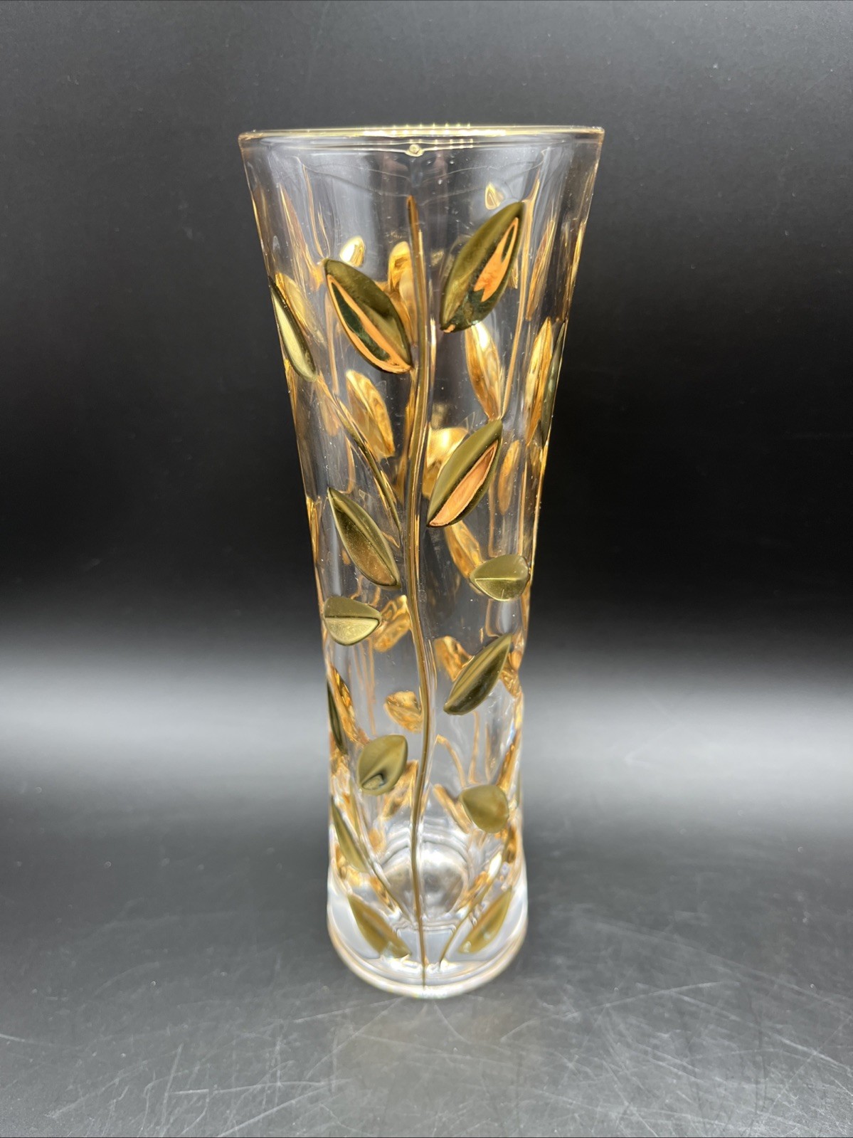 Lavorazione a Mano Lead Crystal Gold Vase Made in Italy