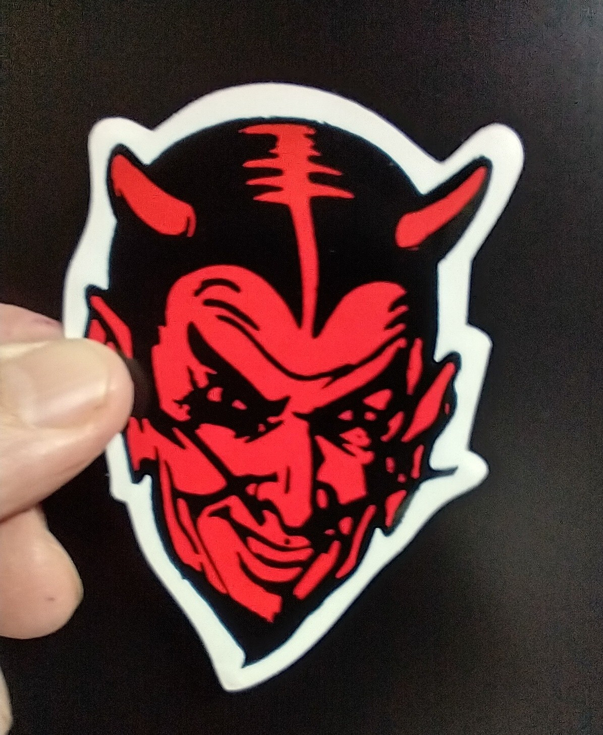 Small Hand made Decal Sticker Red Devils Head