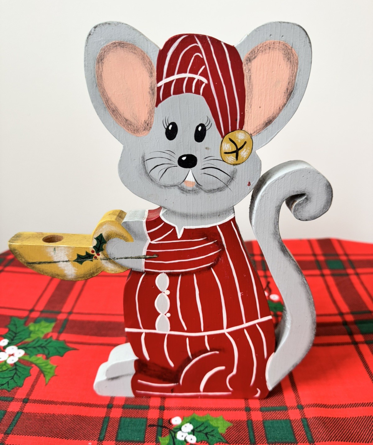Vintage Christmas Door Mouse Wooden Decor Cottagecore Folk Art