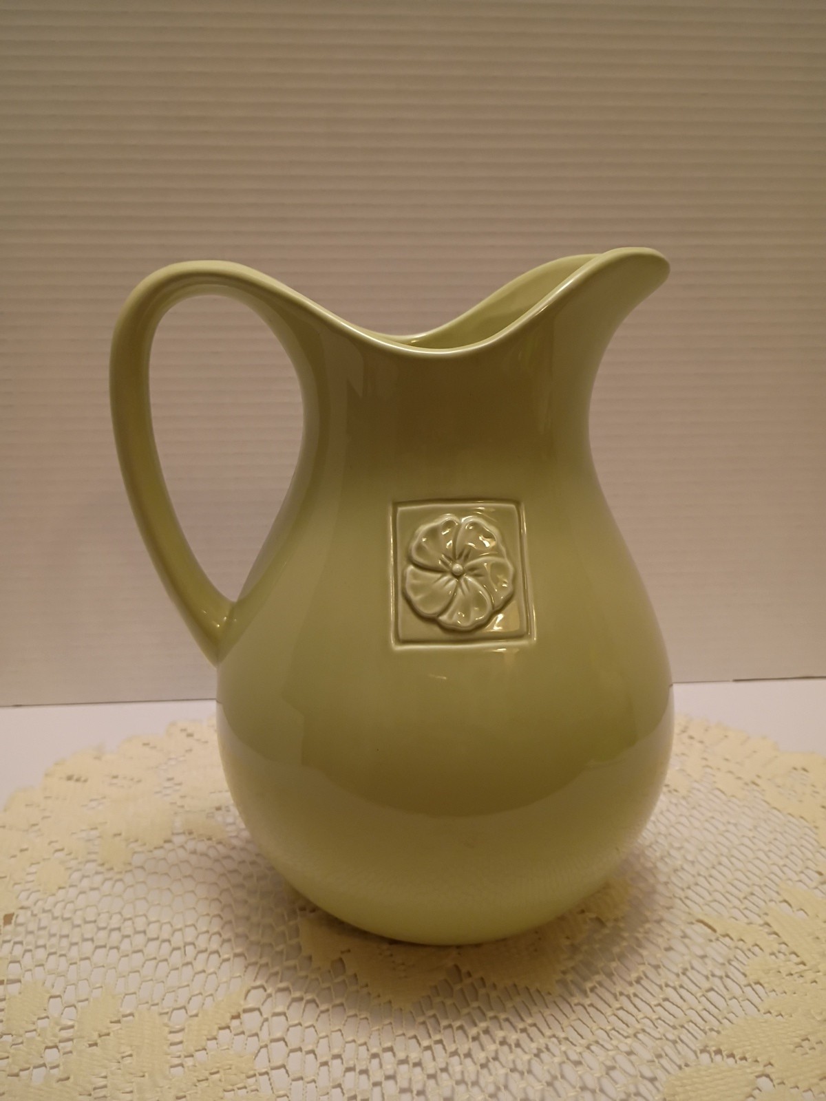 Vintage Enesco Country Gate Floral Leaf Sage Green Ceramic Pitcher 9\