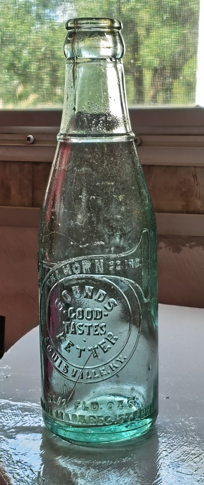 Vintage The Horn Blows Soda Bottle Louisville Ky Sounds Good Tastes Better 6.5oz