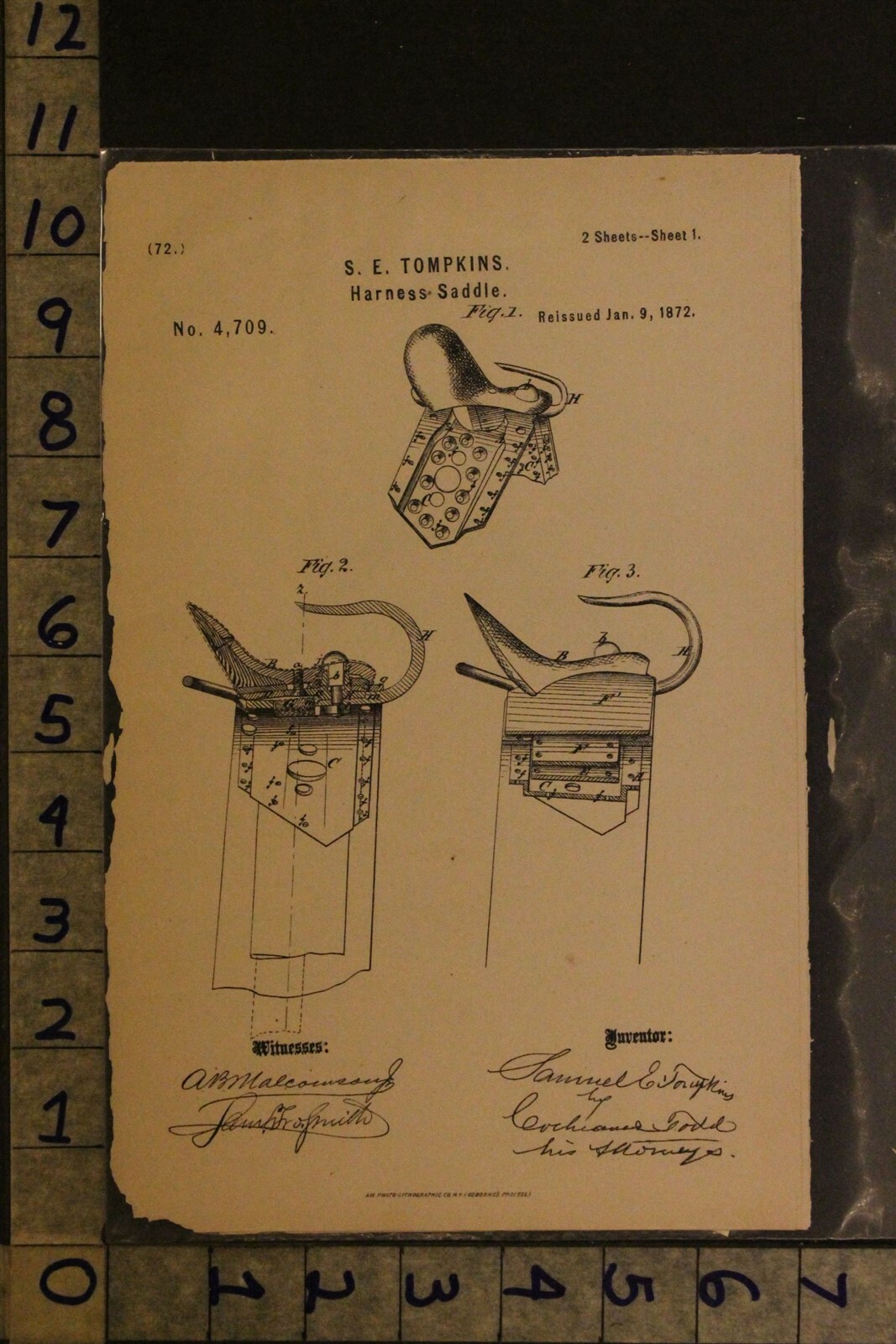 1872 PATENT+LITHO TOMPKINS SING SING NY AGRICULTURE HORSE SADDLE TACK PATA38
