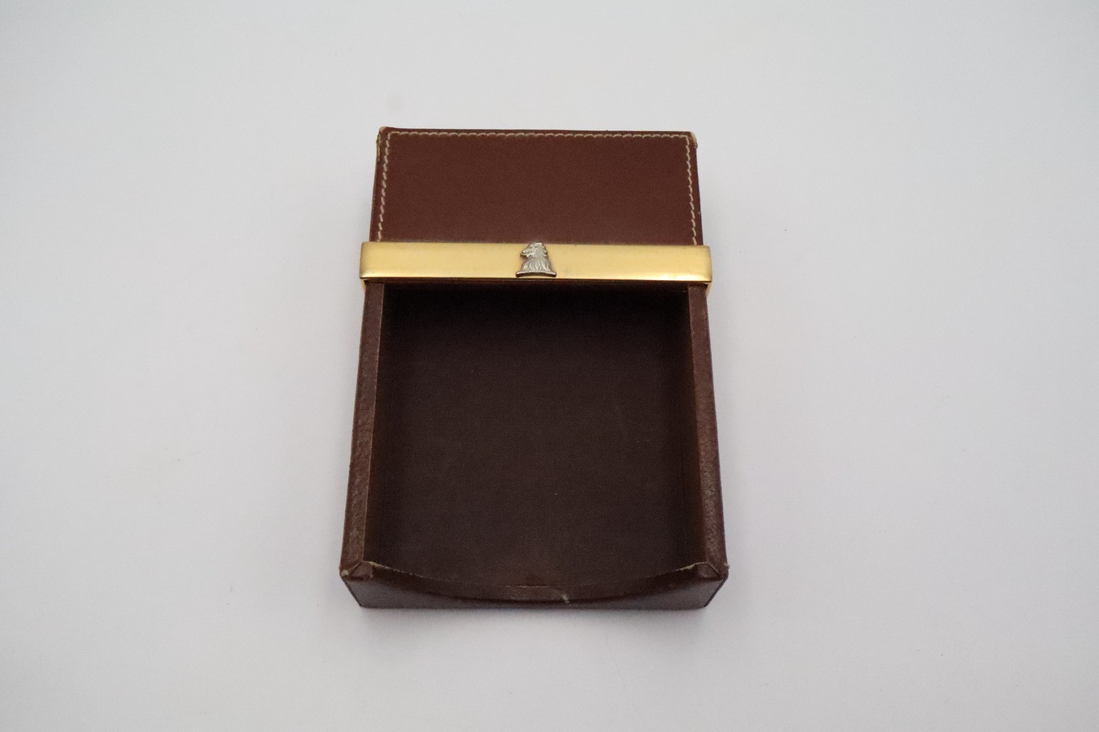 Cross Brown Leather Desk Memo Note Holder Brass Accent Original Box Vintage