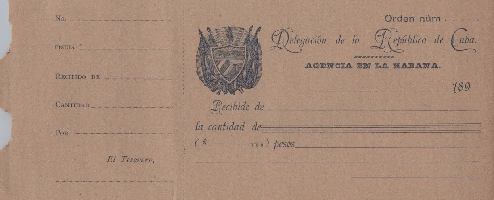 1890s Receipt Document SPANISH AMERICAN WAR Jose Marti Patriotic Club