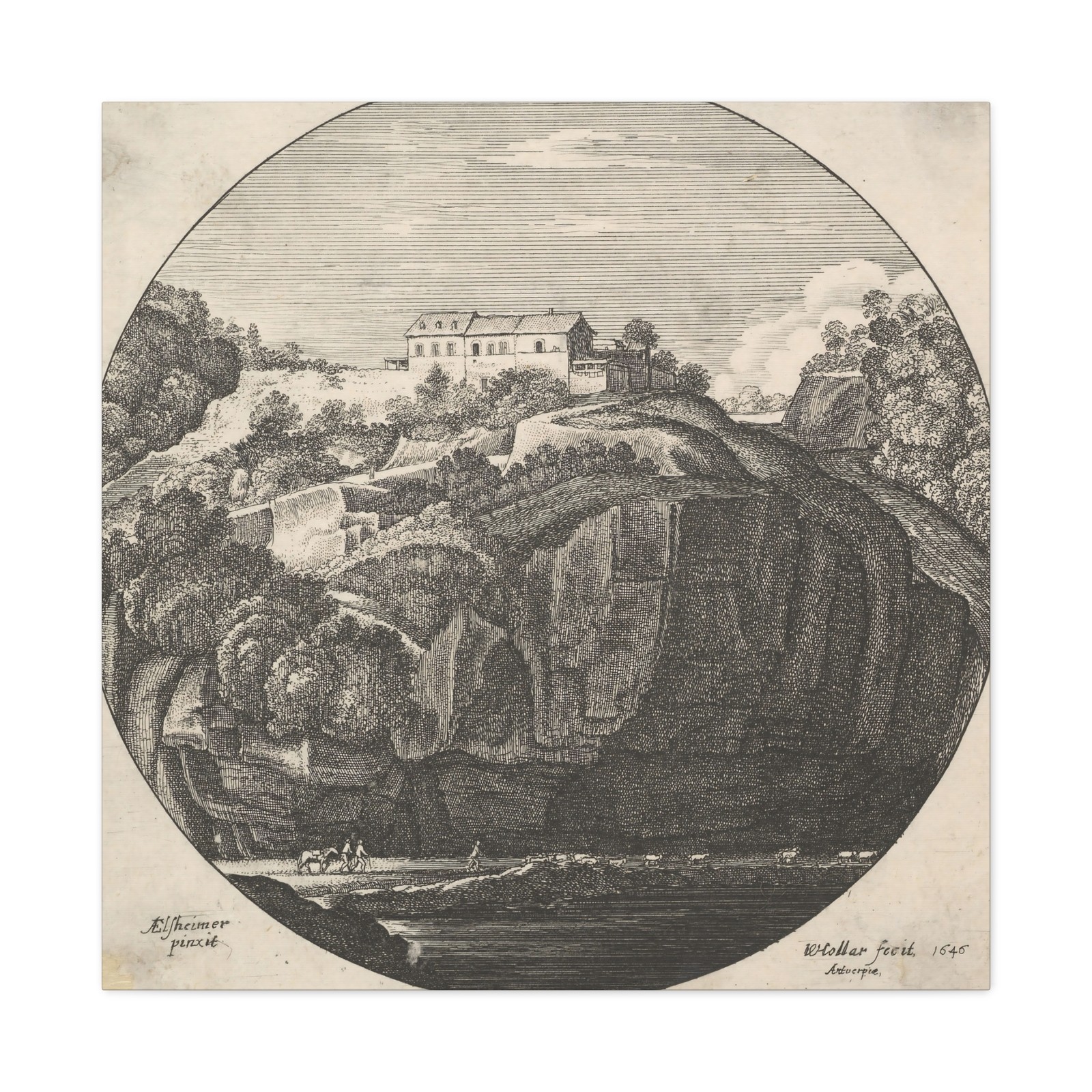 Wenceslaus Hollar - Landscape with a house on cliffs - 1646 - Canvas Wall Art