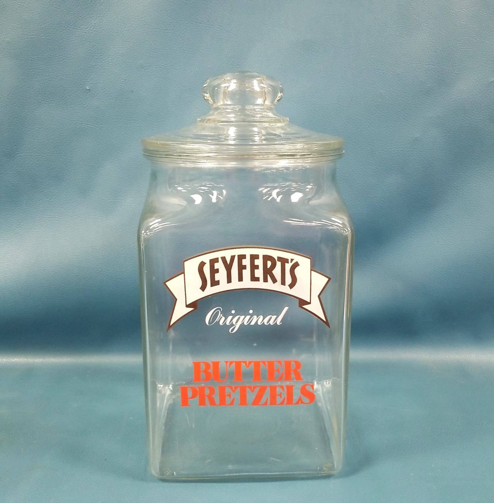 VTG Seyfert\'s Original Butter Pretzels Glass Jar Canister 13\