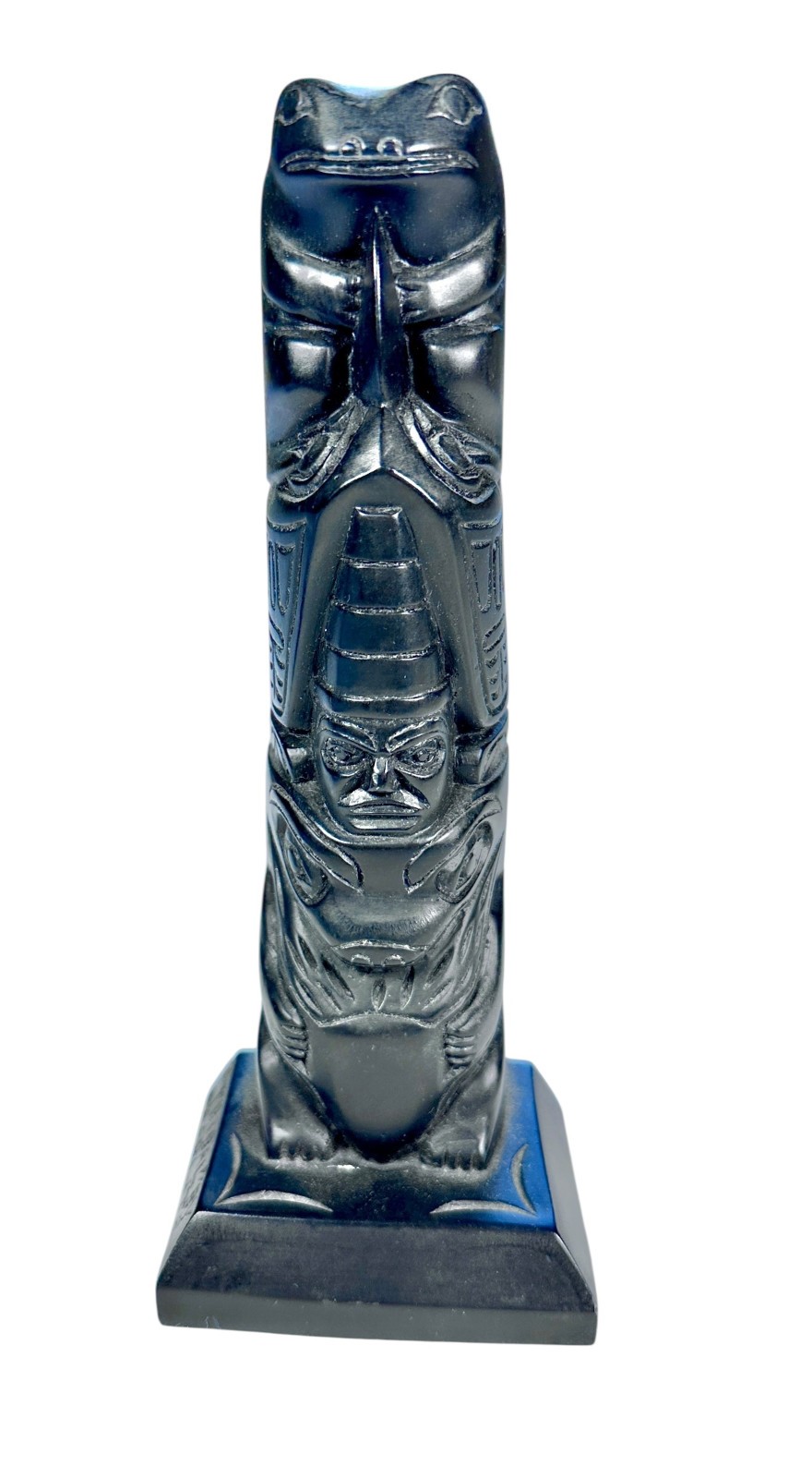 Vintage Pearlite Haida Totem Pole Replica 7 5/8 Vancouver Canada Argillite Style