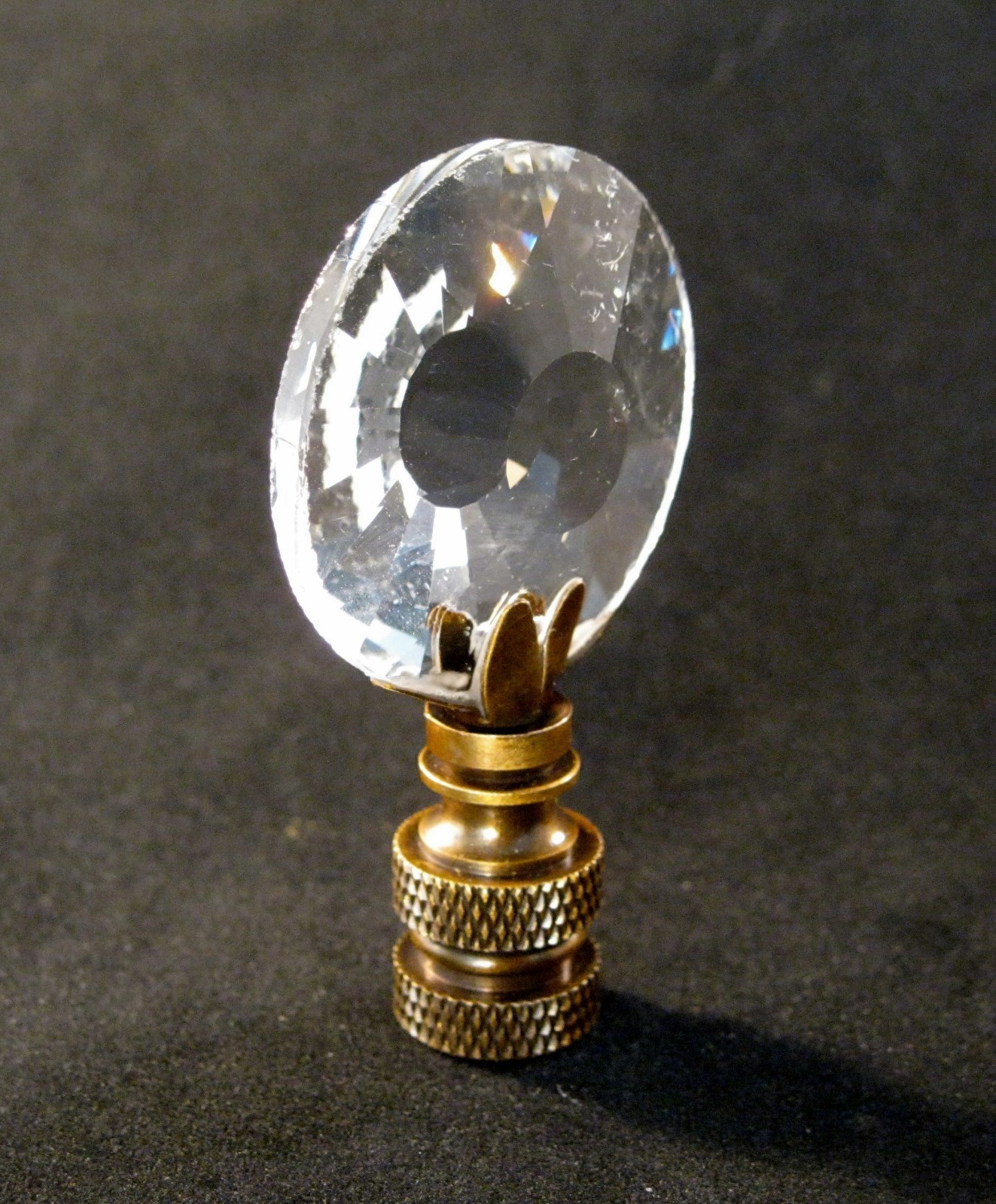 Lamp Finial-SUN-Faceted Crystal Lamp Finial-Antique Brass Base
