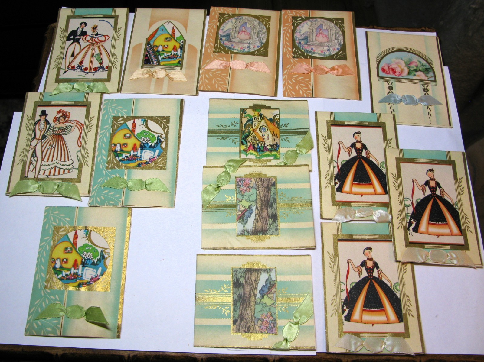 Unused 1920's Vintage Art Deco Note Cards, Lot 14, Sealed With Ribbon