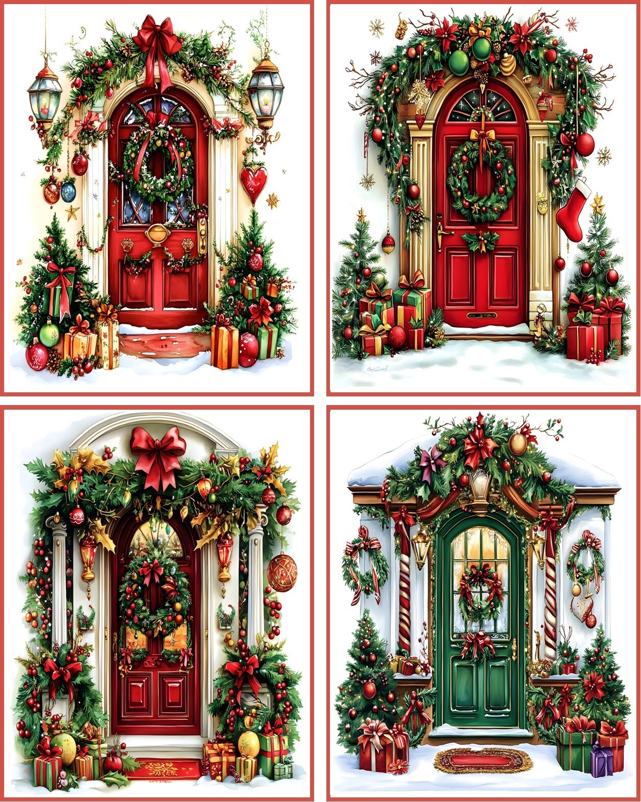 Christmas Xmas Holiday decorated front door vintage Victorian glossy blank card