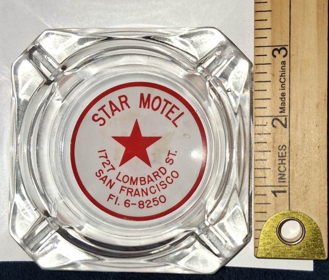 Vtg Star Motel San Francisco CA Lombard St Glass Advertising Ashtray Red Star