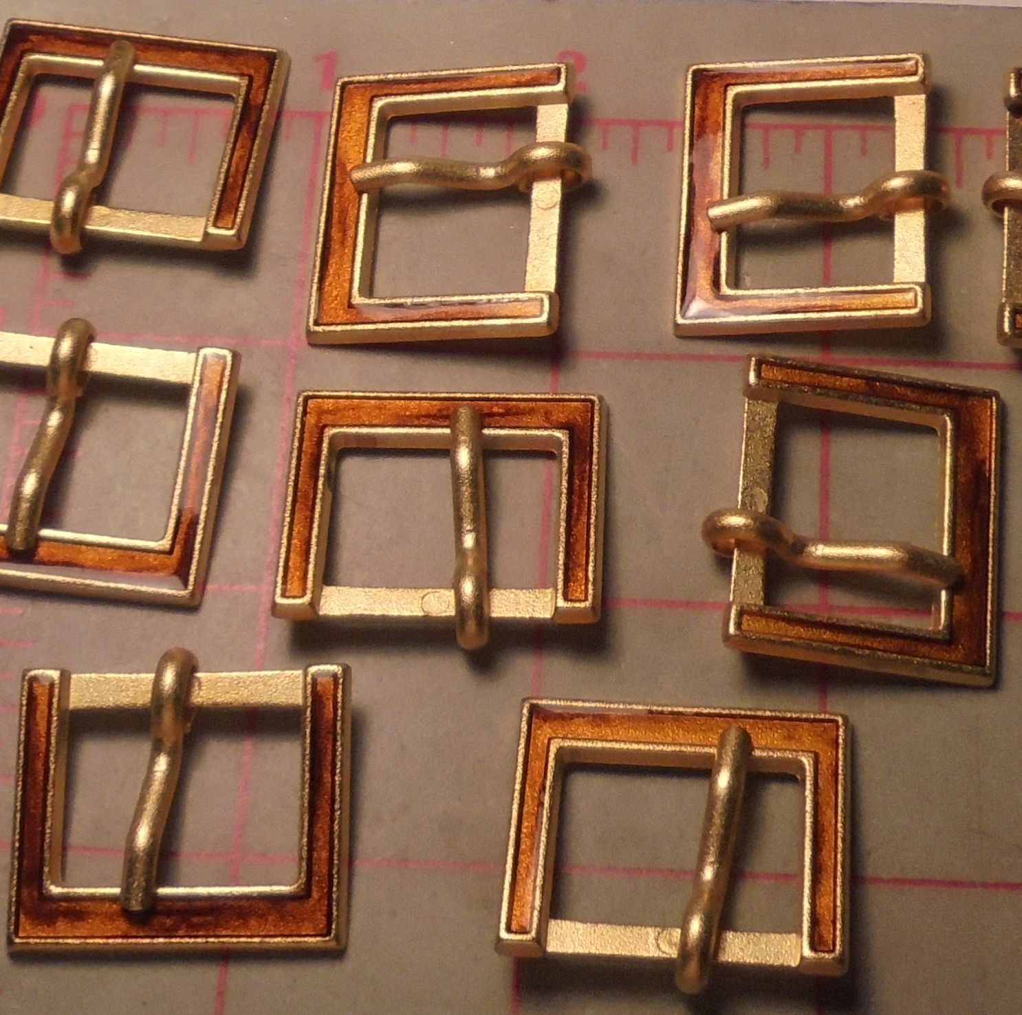 4 Medium Fine Italian Metal And Enamel Buckles Gold Topaz Brown Enamel 3/4\
