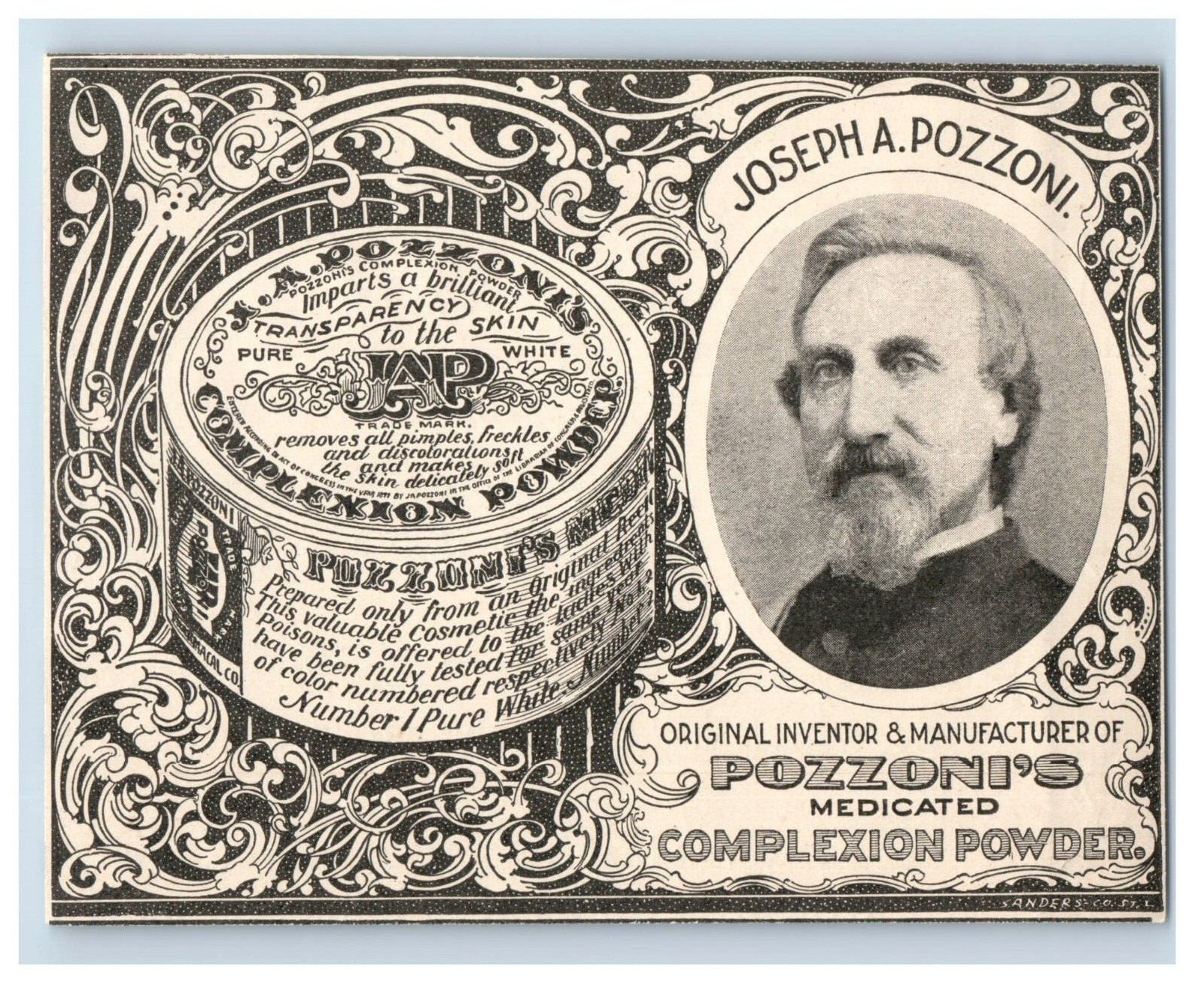 1912 Joseph A Pozzoni Medicated Powder Quack Medicine Original Print Ad S87E
