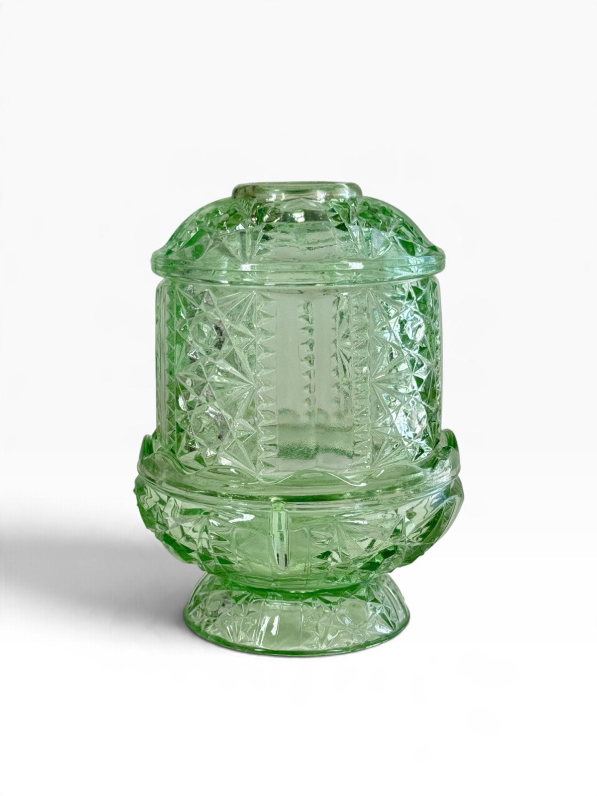 Vintage Indiana Glass Green Fairy Lamp Stars & Bars Chantilly Candle Holder