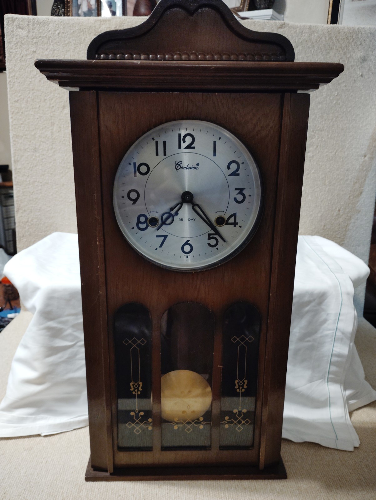 Vintage Centurion 35 Day Mechanical Wall Clock Wood Chime.. No Key Untested 