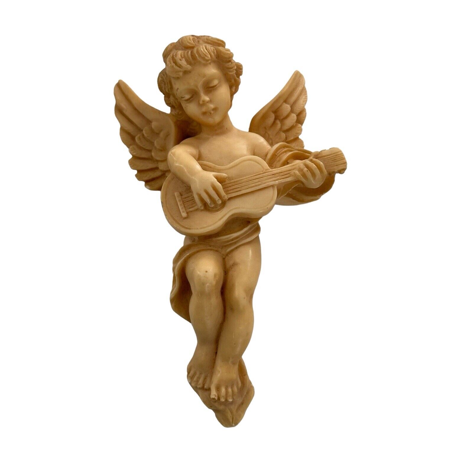 Vintage Italian Italy Wall Hanging Cherub Angel Figurine Instrument Alabaster