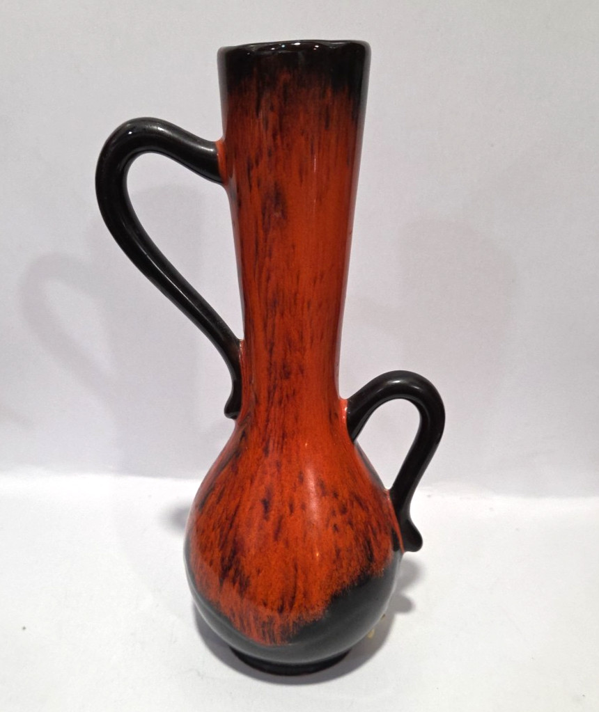 Vintage Canuck Drip Glaze Pottery Vase Orange Brown Labelle Canada 8.25\