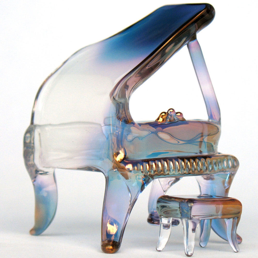 Piano Grand Figurine of Hand Blown Glass and 24K Gold