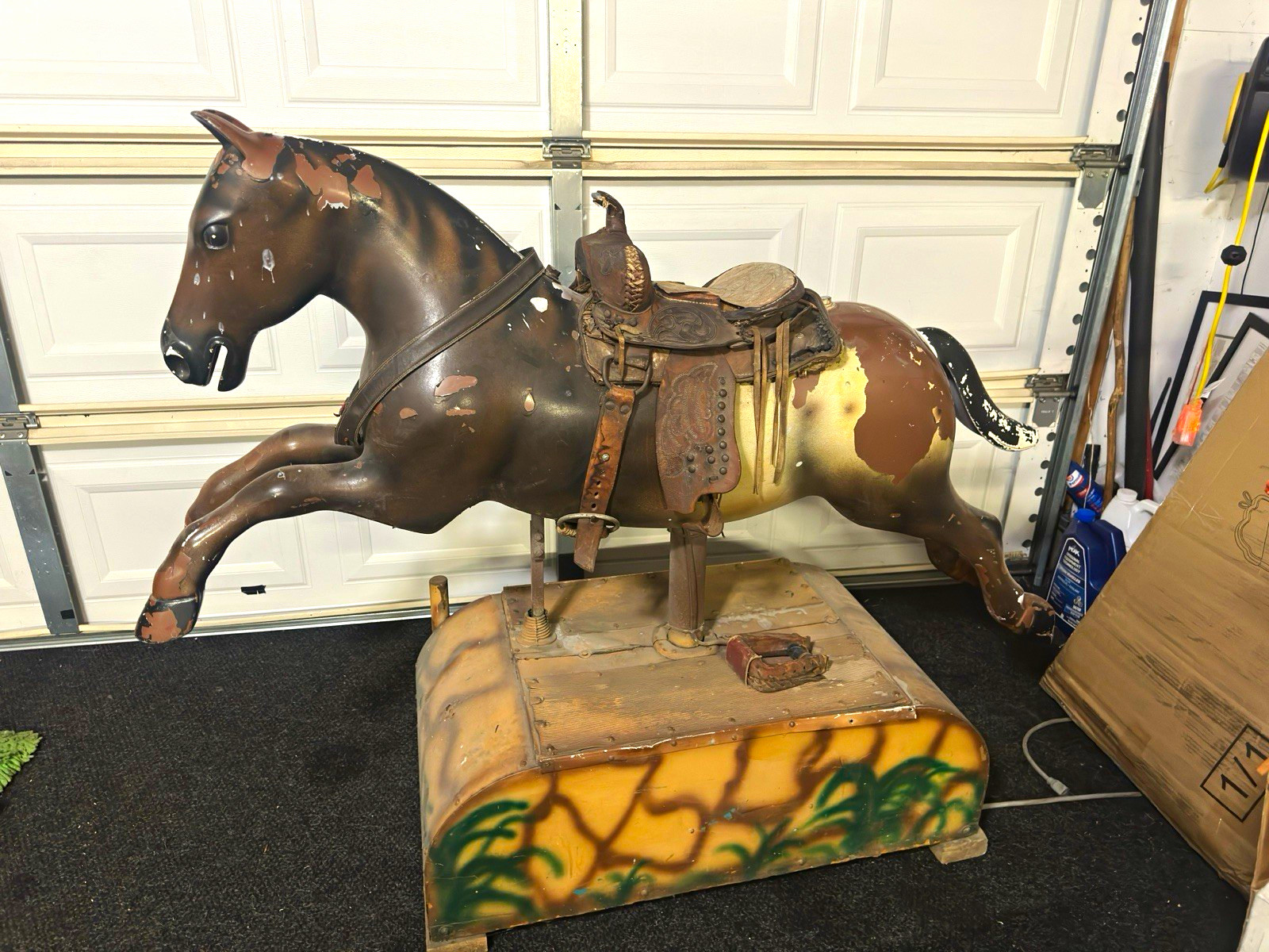 Vintage Coin-Operated Rocking Horse Kiddie Ride Machine w/ Saddle Metal Base