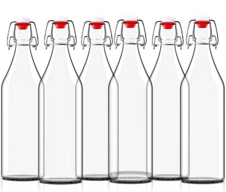 Otis Classic Swing Top Glass Bottles - Set of 6, 1 Liter - Clear
