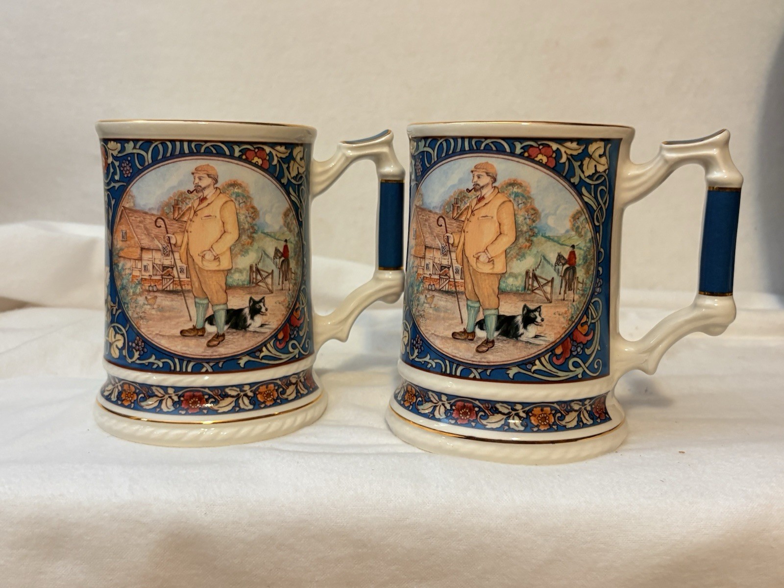 Pair of Vintage Sadler Country Sports Tankard Mugs - Made in England - Cobalt
