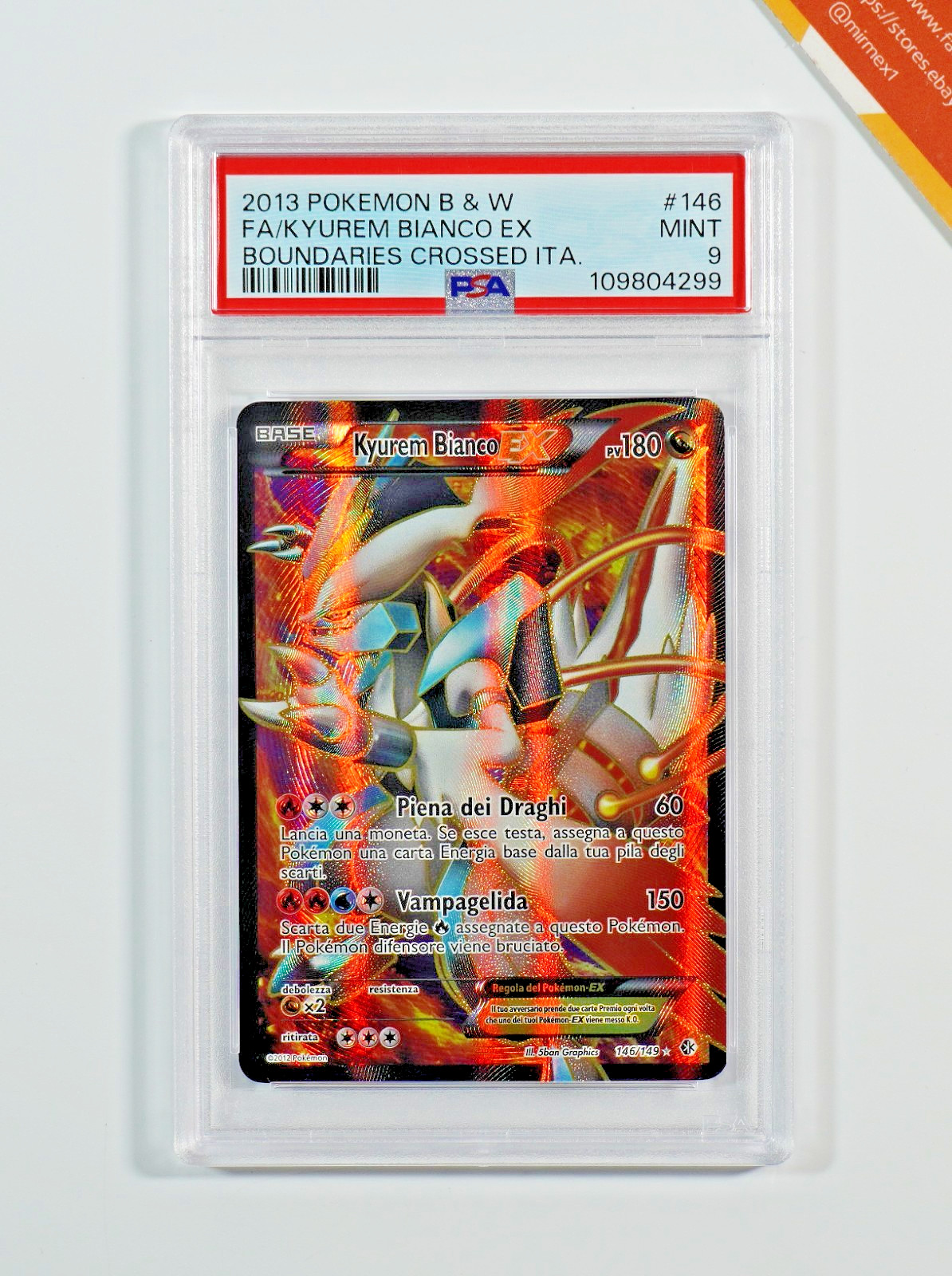 Pokemon PSA 9 Kyurem White Ex #146 Full Art Boundaries Crossed 2013 Italian