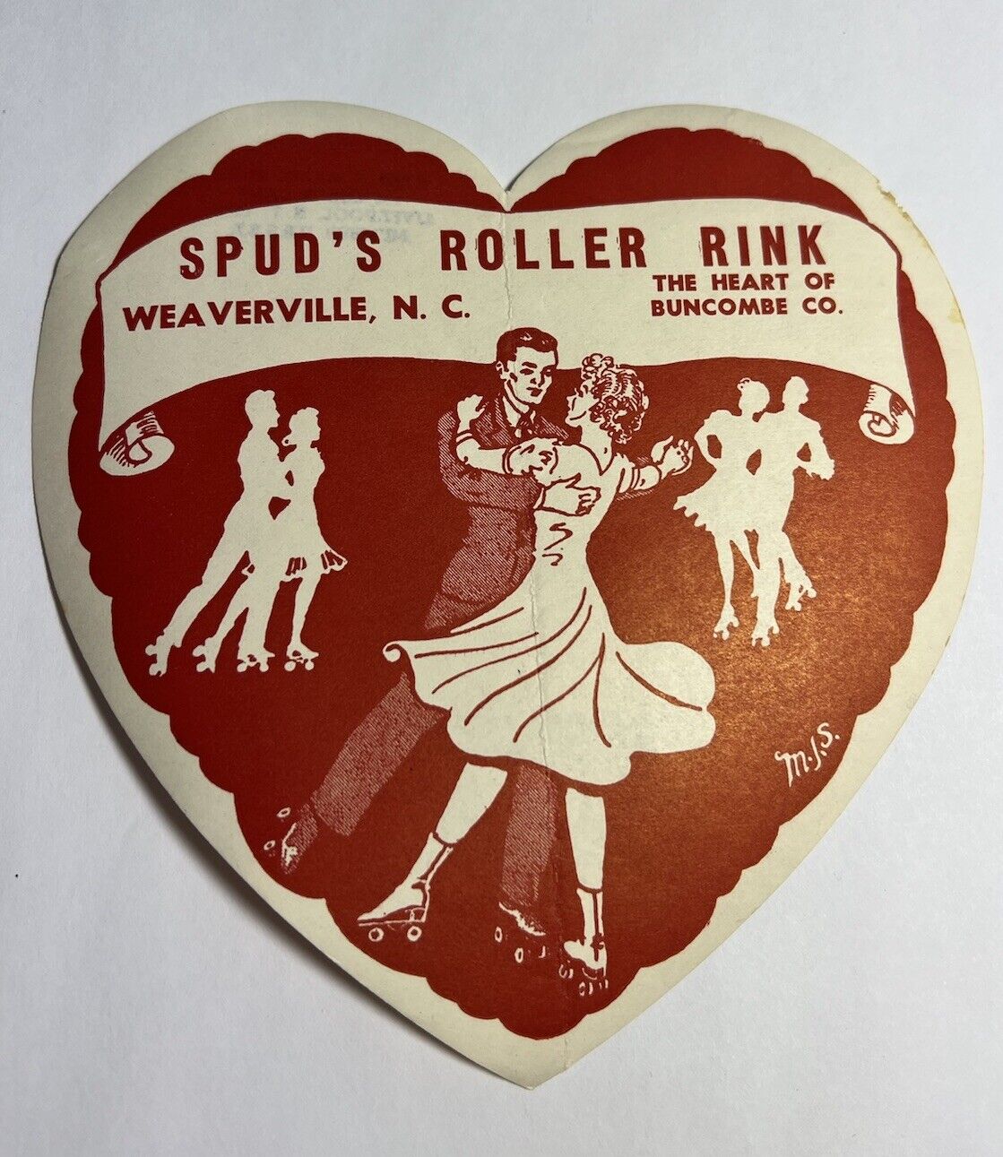 MJS 1940s Roller Skating Rink Sticker Spud's Weaverville NC Label Ephemera