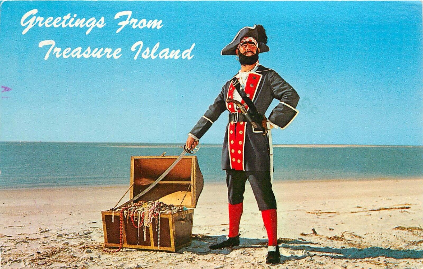 Greetings from Treasure Island Florida Pirate Long John Silver Postcard